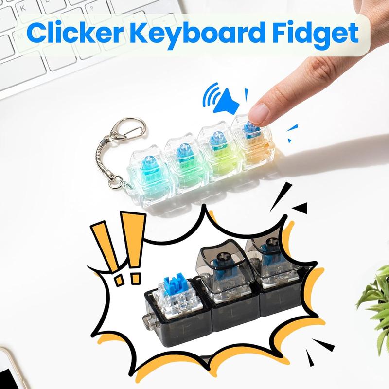 Summer 2026 Fun Keycap Keyboard Keychain, Clear LED Keyboard 4 Keys Toy Keychain for Women & Men, Fashion Gift
