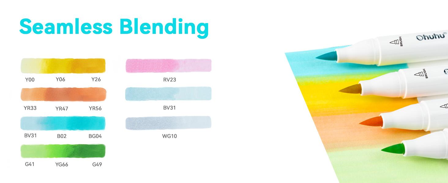 Ohuhu Pastel Alcohol Markers: Brush & Chisel - 96 Colors of Sweetness + Blossoming - Double Tipped Art Alcohol Markers for Artist Adults' Coloring Illustration - Refillable - AP Certificated - Honolulu Series of Ohuhuart