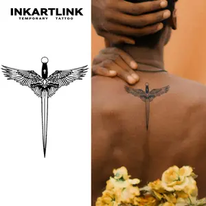 INKARTLINK Tattoo Tech, 2 Sheets Medium Semi Permanent Tattoo, Adult Art Design Temporary Tattoos, Lasts 1-2 Weeks, Waterproof, Realistic Look, No Adhesive, No Reflection (Holy Sword Design)