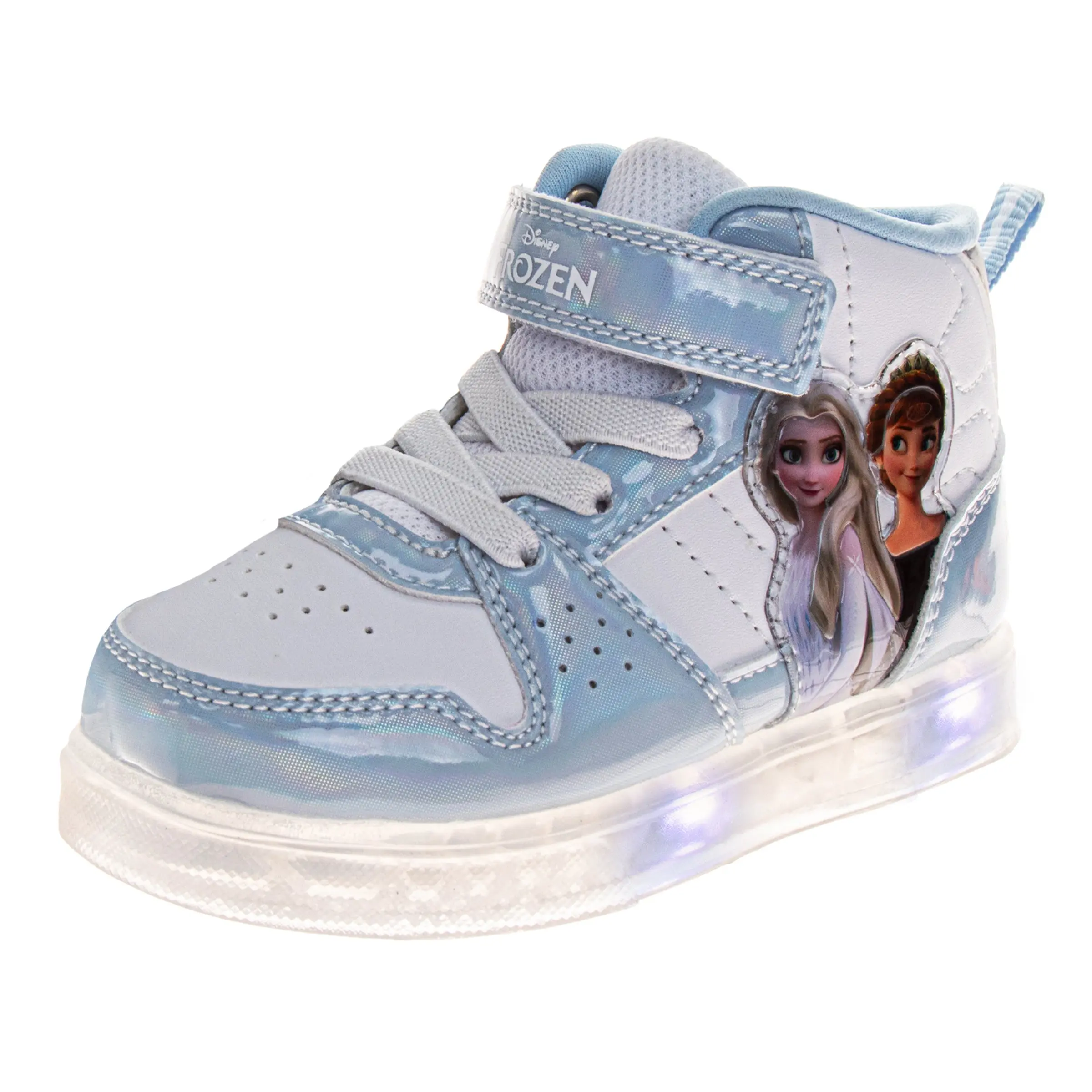 JOSMO KIDS Toddler Girls' Disney Frozen Anna & Elsa Breathable Light-Up High-Top Sneakers with Hook-and-Loop Closure