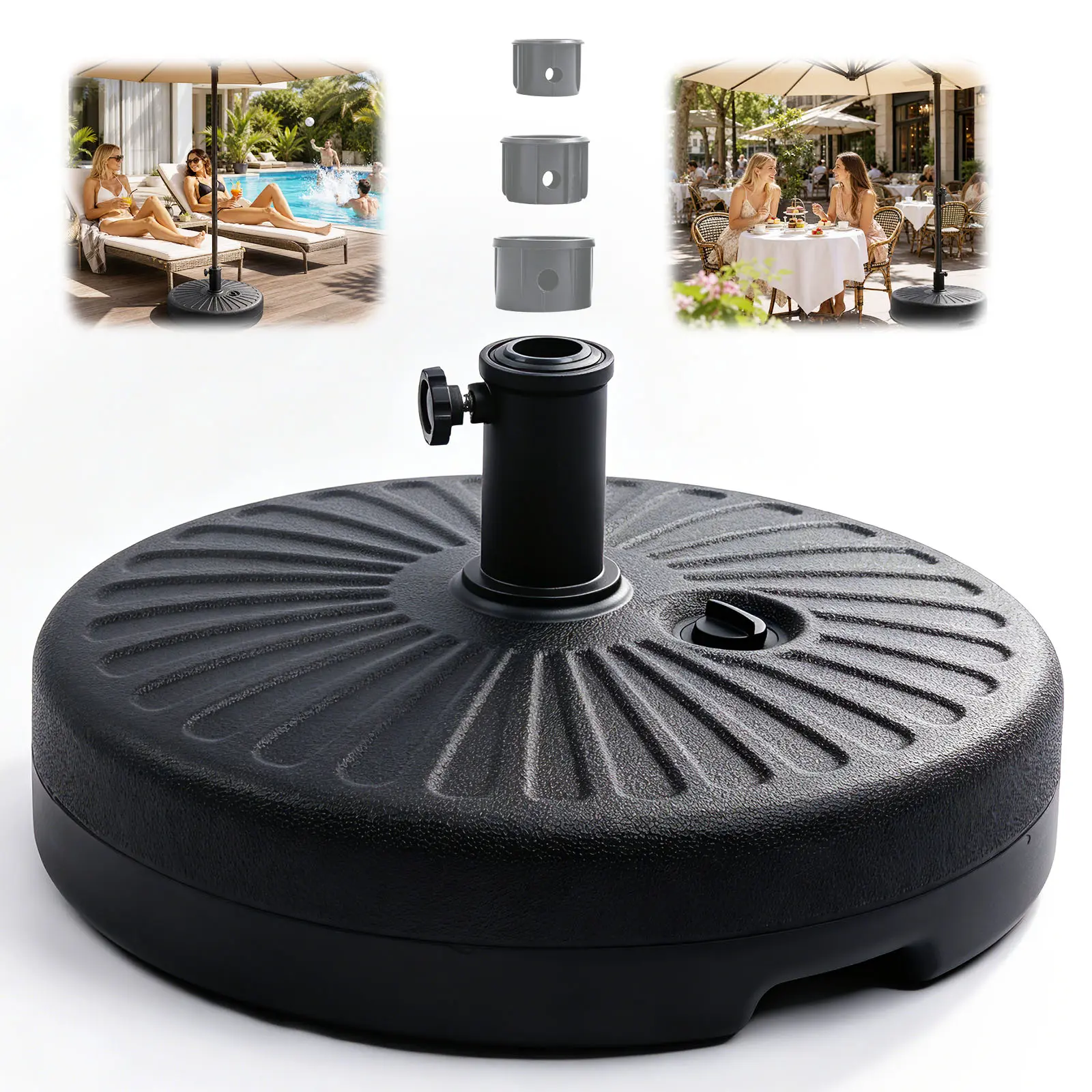 Heavy Duty 50LBS Durable Fillable Round Umbrella Base Stand, Umbrella Base Water or Sand Filled Stand for Outdoor, Lawn, Garden, Poolside