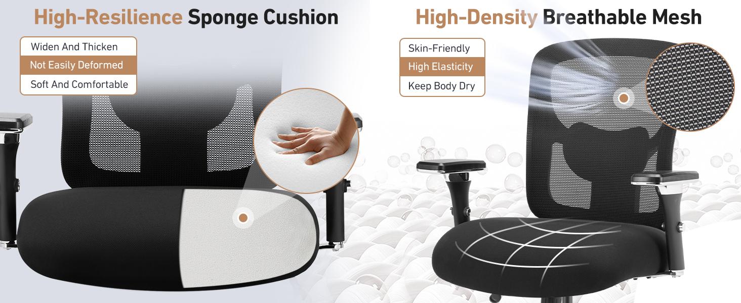 Big and Tall Office Desk Chair, 500lbs Heavy Duty Mesh Ergonomic Computer Chair with Arm and Wide Comfy Seat, Wheels for Adult