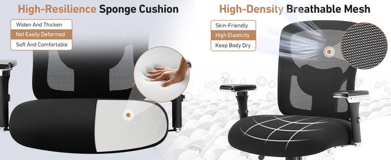 Big and Tall Office Desk Chair, 500lbs Heavy Duty Mesh Ergonomic Computer Chair with Arm and Wide Comfy Seat, Wheels for Adult