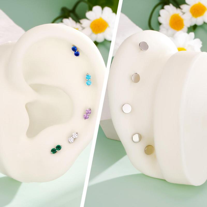Oufer 16G Threadless Push Pin Tiny CZ Flat Back Helix Tragus Conch Cartilage Earring