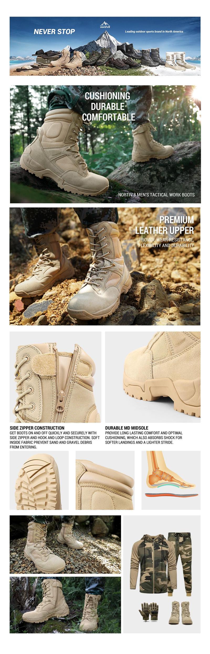 NORTIV8 Striking Midnight or Calming Sand Cuban Heel Boots - Men's Tactical Research with Breathable and Abrasion-Resistant Leather