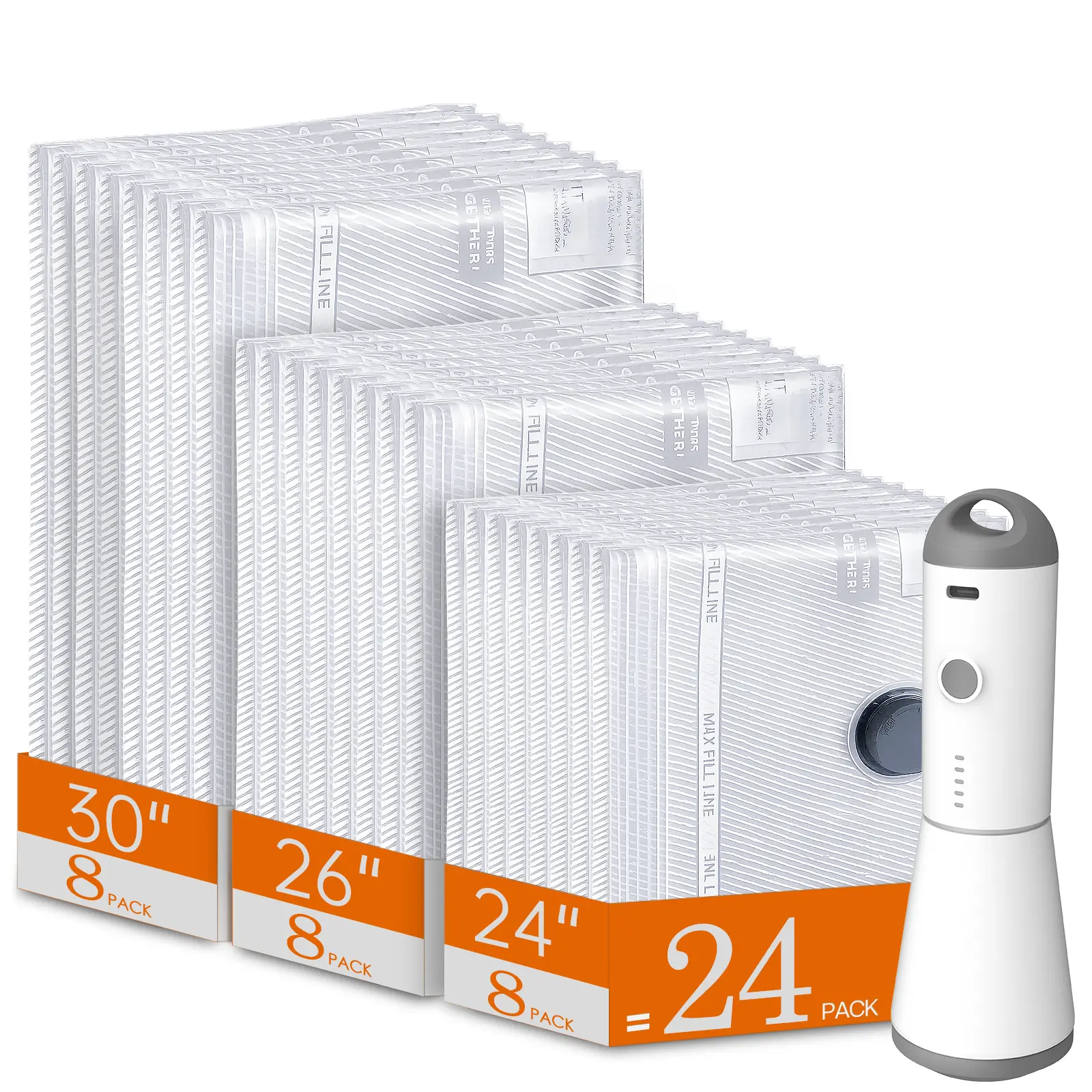 【BackToSchool】Vacease Cordless Travel Vacuum Bag Set with Rechargeable Air Pump，Multiple Sizes Space Saving Storage Bags, Airtight Resealing Sealed Organizers for Luggage, Sturdy Lightweight Clothes Storage Solution, Vacuum Bags For Travel