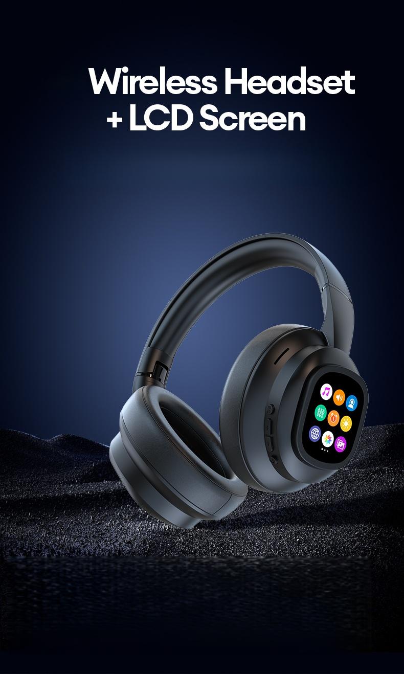MGALL X1 Pro Wireless Bluetooth 6.0 Headphones with Detachable Full Color LCD Touch Screen, Support Customizable Screen Wallpaper, Audio Headset for Music & Phone Calls