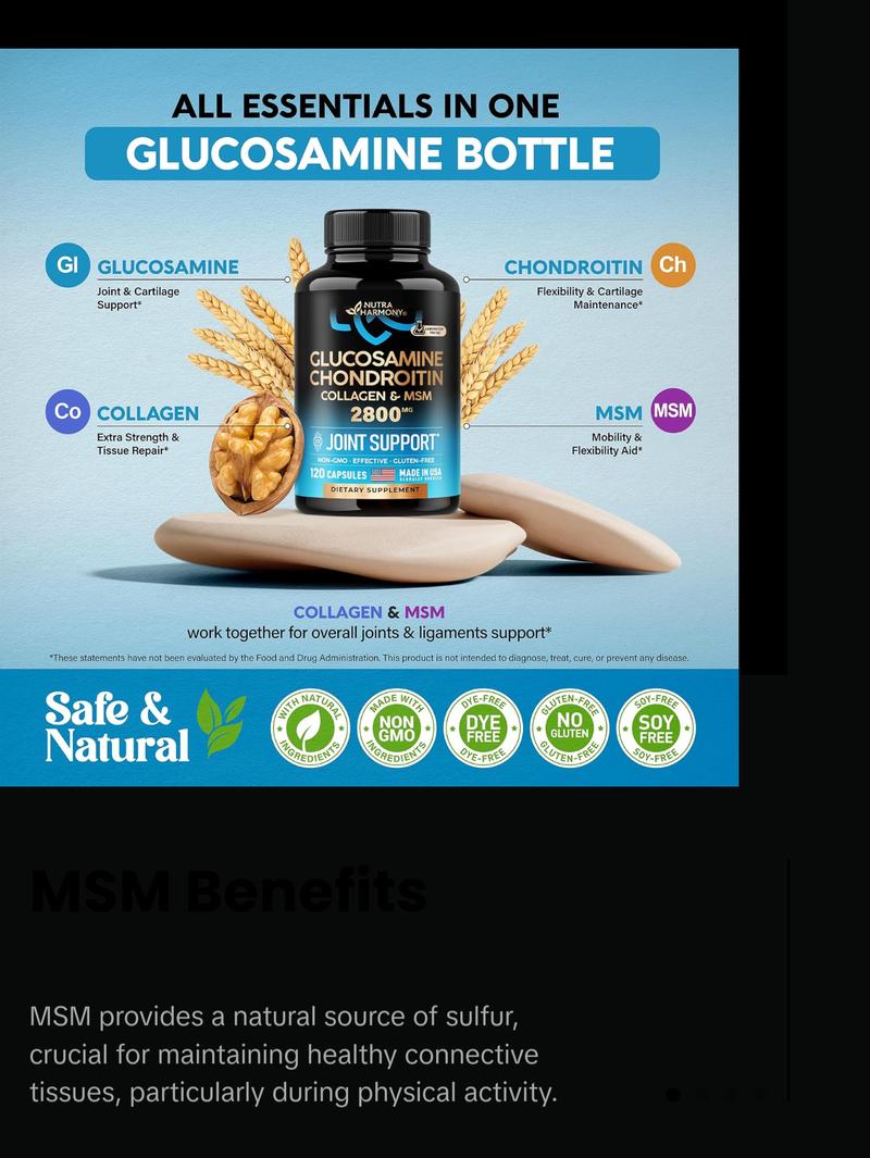 Glucosamine Chondroitin MSM Collagen | FSA HSA Eligible | Joint Support Supplement 2800 mg | Made in USA | FSA Approved Product Items | Flexibility Nutritional Vitamins | For Men & Women, 120 Capsules