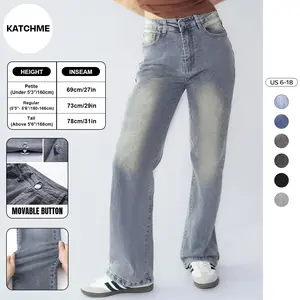 KatchMe Women's Trendy Denim High Waist Multi-Pocket Wide Leg Jeans, Versatile Denim Trousers for Women, Street Stretch Womenswear, Baggy Jeans Outfits(2)