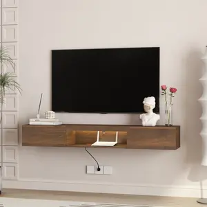 Floating TV Stand Wall Mounted with 16 Color LEDs 63 Modern TV Stand for 55 60 65 Inch TVs Elegant UV High-Gloss Door Panel Bedroom Furniture 69.30"L x 11.8"W x 9.17"H