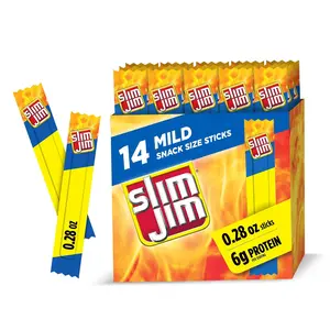 Slim Jim Smoked Meat Sticks, Mild Flavor, 6g Protein Per Serving, Snack Size, Easter Basket Stuffer for Men, 0.28 oz. (14 Count)