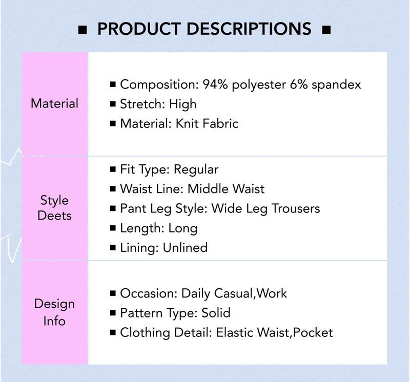 Cider Women's Stretchy Wide Leg Pants with Pocket, Elastic Waisted Lightweight Work Pants, Office & Daily Stretch Trousers, Available in Multiple Colors & Sizes, Breathable Lightweight Fabric for All-Day Wear, Lady Comfort-First Work Pants