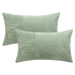 REGALWOVEN Throw Pillow Covers 2pcs Modern Strip Decorative Couch Bed for Living Room 12 x 20 Inch Green