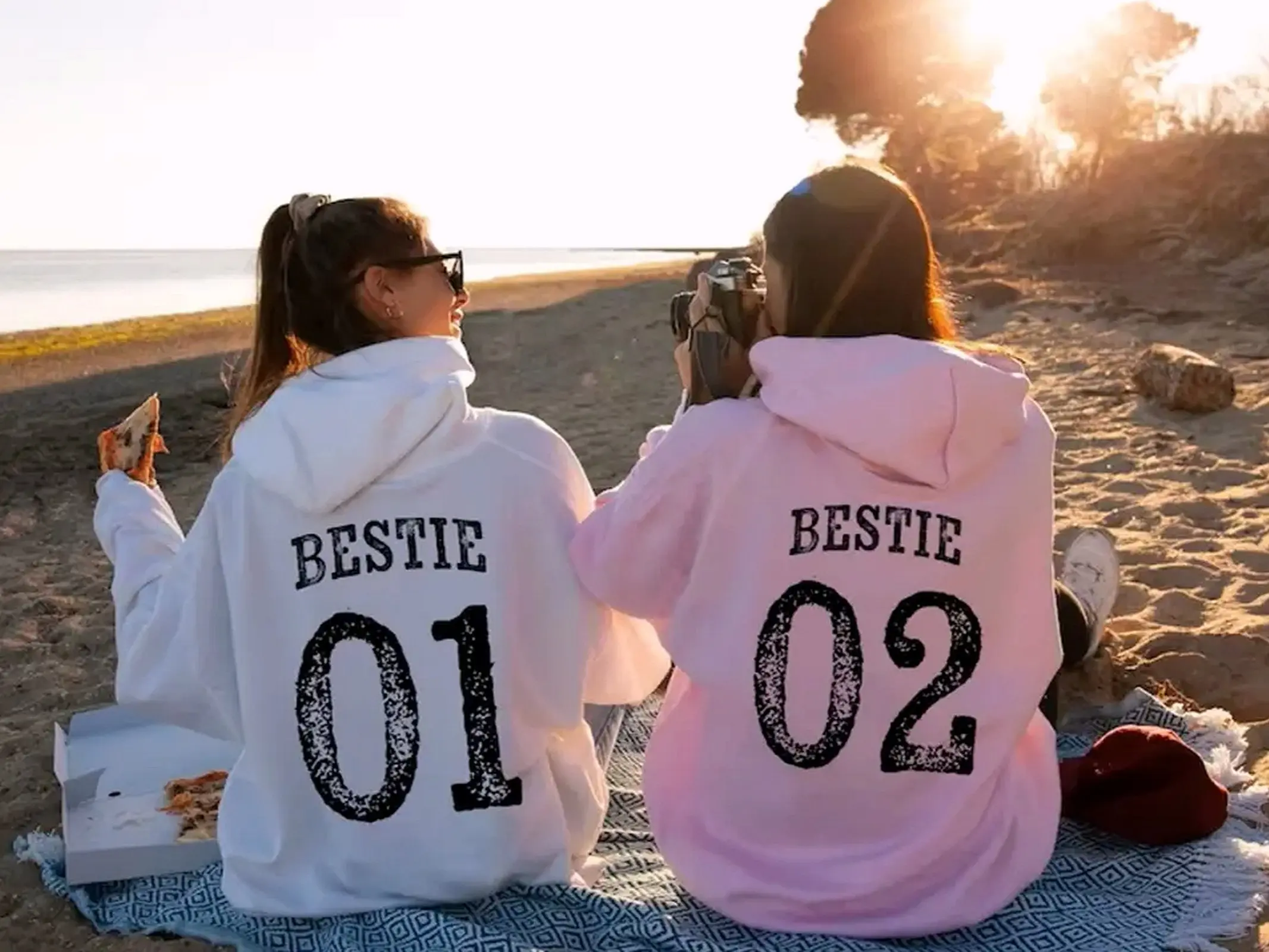 Women's BFF Matching Hoodie Tops - Funny Coquette Loose 1-Piece Crew Neck Long Sleeve Ribbed Yarn Pullover Clothes with Pocket, Bestie Birthday Gifts