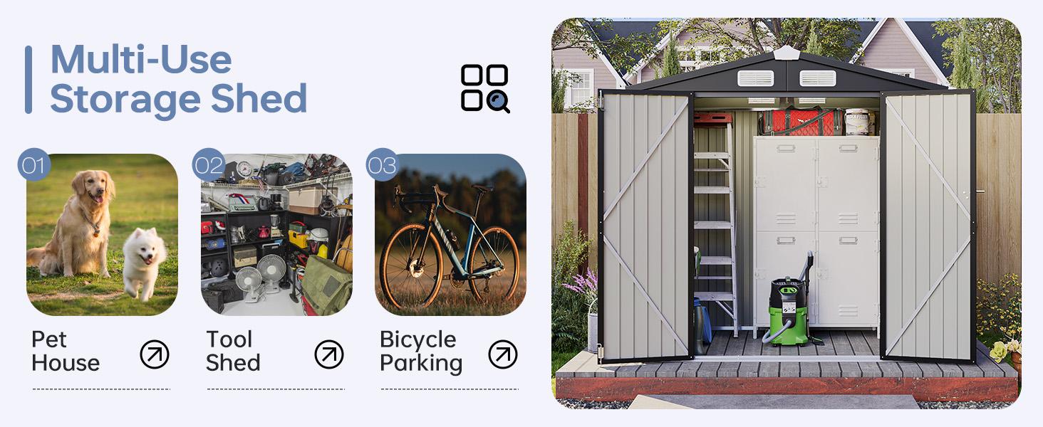 Aoxun 6x4 FT Metal Garden Tool Shed with Sloping Roof & Lockable Door for Patio Lawn Backyard Durable Galvanized Steel Waterproof Storage Solution