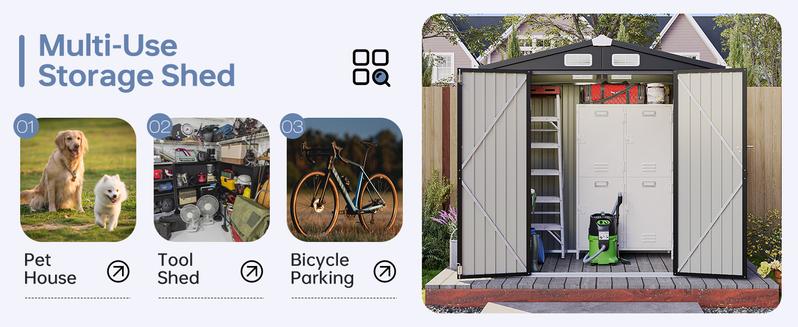 Aoxun 6x4 FT Metal Garden Tool Shed with Sloping Roof & Lockable Door for Patio Lawn Backyard Durable Galvanized Steel Waterproof Storage Solution