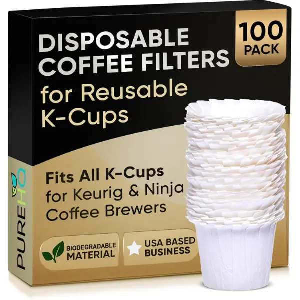 100 Disposable Coffee Filters - Keurig Paper Filters for K Cup - Fits Keurig Brewers, K Supreme, K Slim and Ninja Reusable K-Cup Coffee Pods - Single Serve Filter, Sediment-Free, White