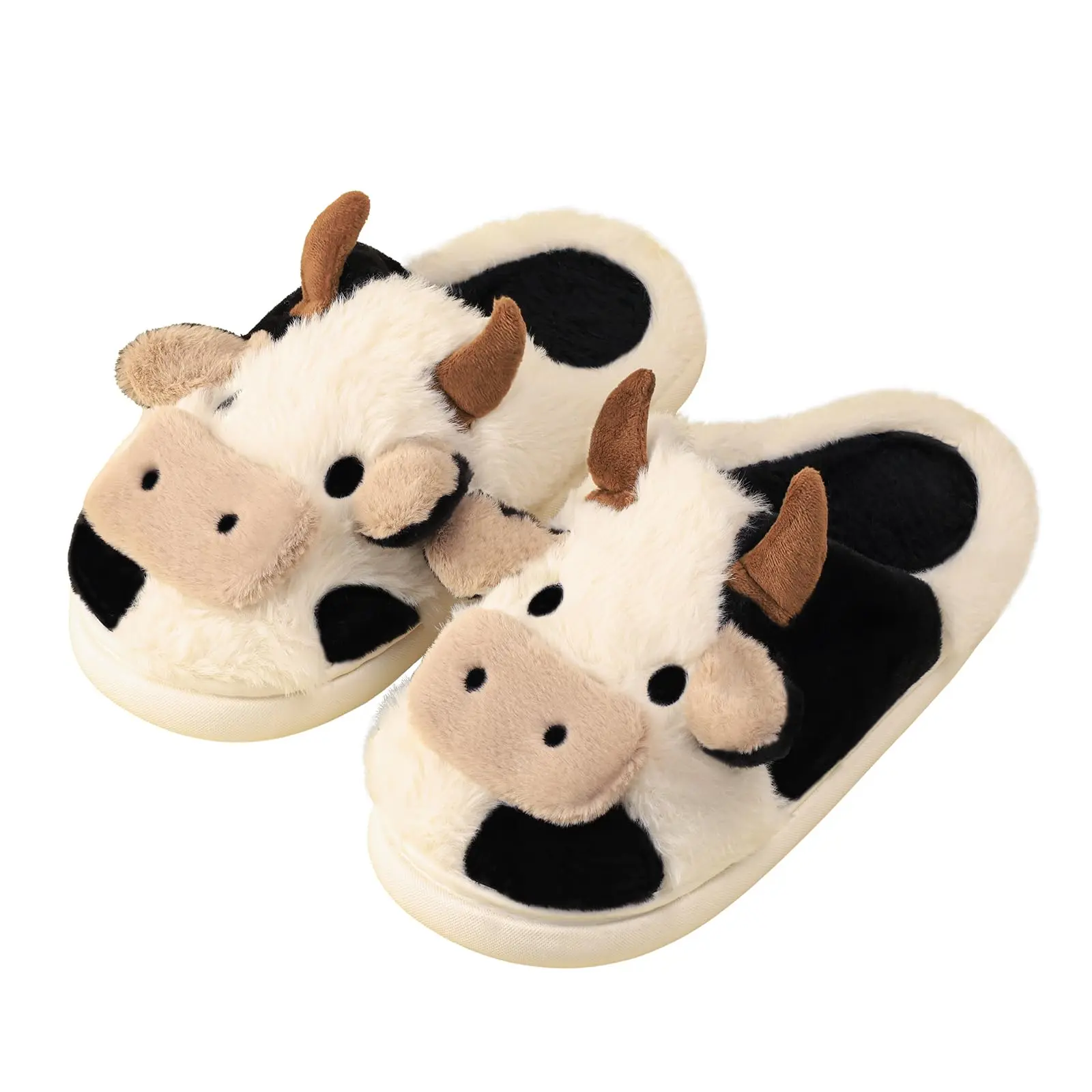 Cow Print Slippers for Women & Men, Fuzzy Plush Animal Slide Sandals with Non-Slip Sole, Comfy Indoor Outdoor Footwear, Friends, Girlfriend, Pool