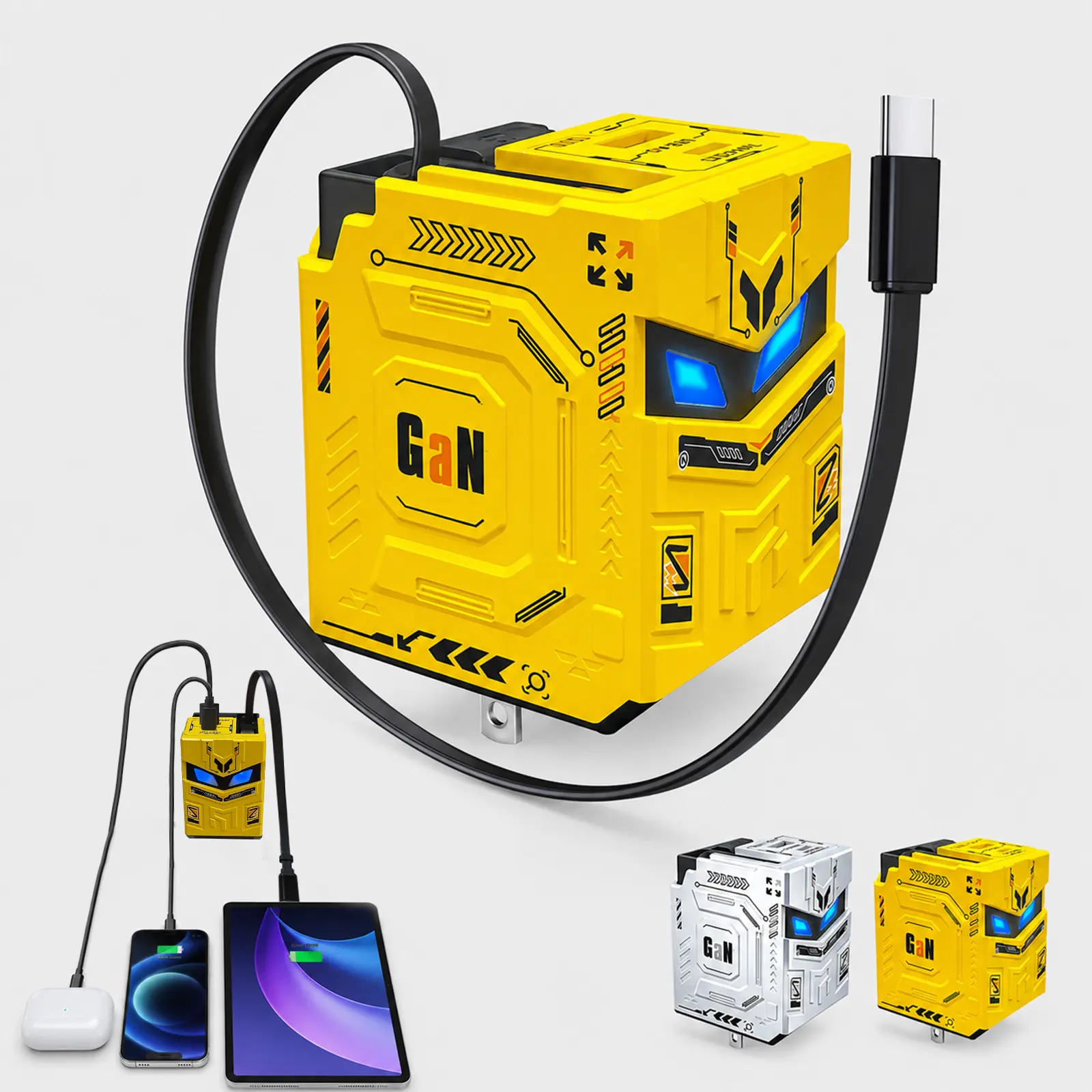 MOJUE Retractable Charger Wall Plug with Type C Cables Cords, Equipped with Type-C to Lightning Adapter, 120W Fast Charging Foldable Block Multi Charger, 4-in-1 Travel Essentials Brick Multiport for iPhone 17/16/15/14/13/12, iPad,#Back To School, Cellphon