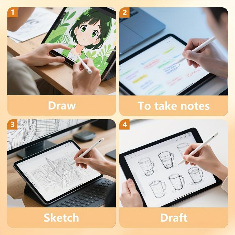 Universal capacitive stylus pen, suitable for smartphones and iPad touchscreens. Rechargeable handwriting pen, compatible with iPad Pro/Air/Mini/tablet drawing phones. Works with most phone models, fast charging, ready to use with double-tap to power on.