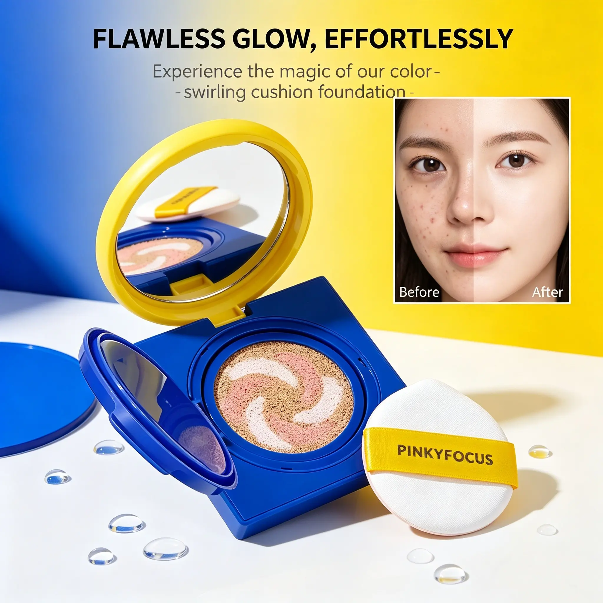 2-in-1 Concealing & Oil-Controlling Cushion Foundation, Brightens Dull Skin Tone, High Coverage, Brightening Formula Makeup, Waterproof & Sweat-Resistant, Long-Lasting, Includes Puff, "No-Makeup" Look, Suitable for All Skin Tones