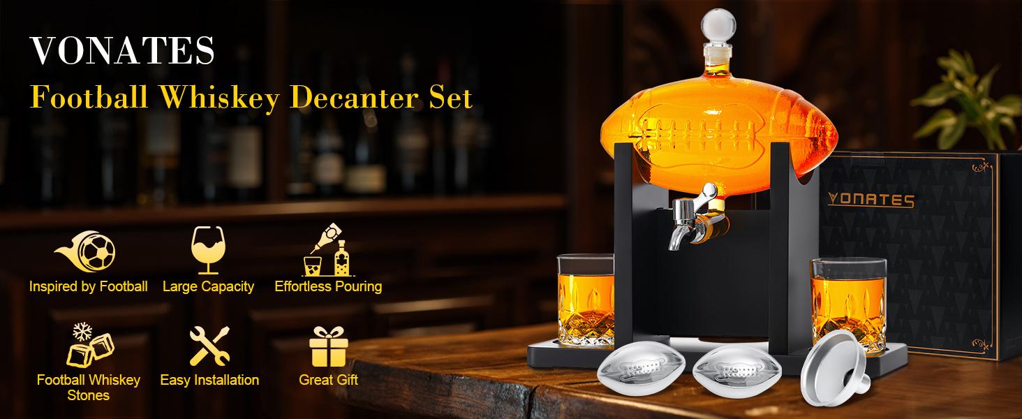 Football Whiskey Decanter Set, 47oz Liquor Decanter Set with 2 Glasses + 2 Footballs Chillers, Gifts for Men, Dad, Husband, Boyfriend, Coach, for Liquor, Bourbon, Scotch, Vodka, FIFA World Cup Football Whiskey Decanter Set, 47oz Liquor Decanter Set with 2 Glasses + 2 Footballs Chillers, Gifts for Men, Dad, Husband, Boyfriend, Coach, for Liquor, Bourbon, Scotch, Vodka, FIFA World Cup