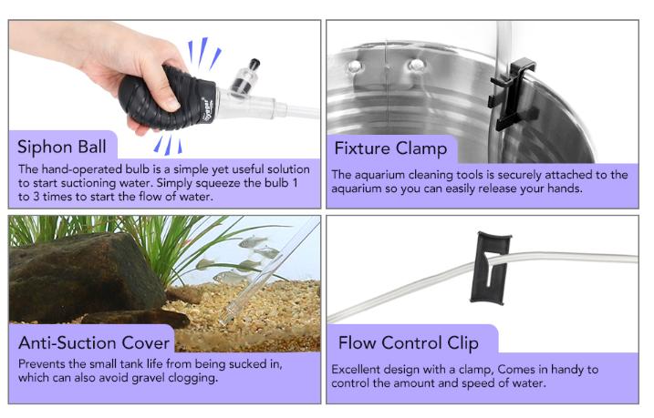 Hygger Fish Tank Cleaner 3 in 1 Siphon Coral Feeder Kit for small Tank ，Hand Siphon Hose to Remove and Change Water or Sand in Minutes - Fish Aquarium Accessories, Supplies & Cleaning Tools