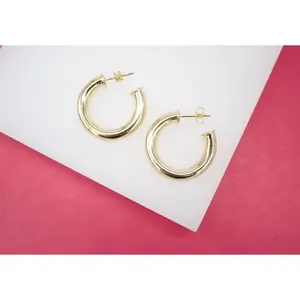 18K Gold Filled 5mm Thick Open Hoop Stud Hoops Earrings