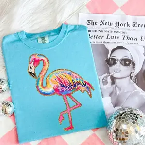 Comfort Colors Summer Flamingo Shirt, Playful Coastal Vibes Tee, Retro Neon Beach Party Outfit, Trendy Tropical Coquette Design, Aesthetic Oversized Summer Gift