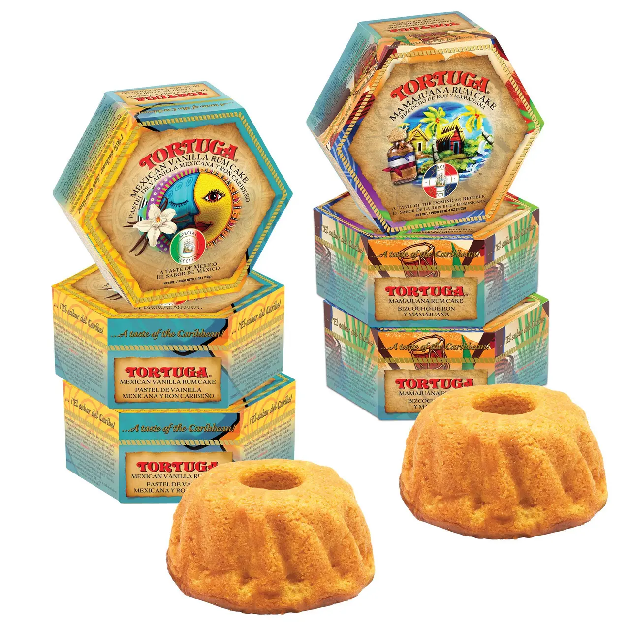 Rum Cake 6-Pack Sampler - Vanilla & MamaJuana - 4 oz Caribbean Rum Cakes - Premium Gourmet Gift for Gifting, Sampler, Dessert Treats - Bakery Fresh Snack Cakes