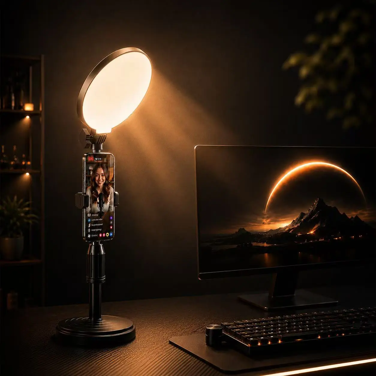 XIX Desk Ring Light with Stand, Full-Screen Selfie Ring Light with Phone Holder, Adjustable Laptop Light for Video Recording, Zoom Meetings, Live Streaming, Podcasting, Smartphone & Camera Content Creation, 3 Color Modes, 10 Brightness,Compact Cellphone s