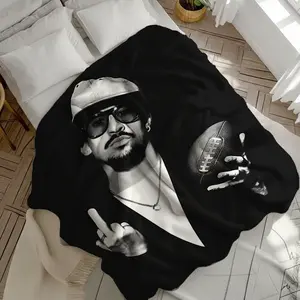 Badd Bunny Holding Football Graphic Blanket, King of Latin Trap Bennito Ocasio Home Decor Throw, Cozy Soft Bedding, Music Lover Gift | TMGN030226.R2690.ID00