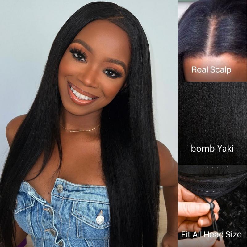 Nadula EasiContour V Part Yaki & Kinky Straight Minimal Leave Out Glueless Human Hair Wig For Workwear Lover Long Hair TikTokShopStockUp