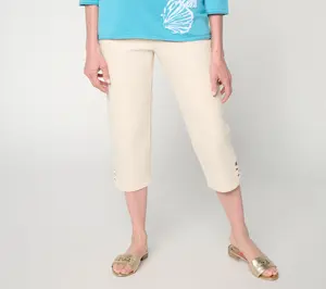 Denim & Co. Petite Color Flat Front Capris Pants w/ Lattice Hem