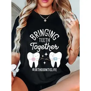 100% Cotton Funny Orthodontist Shirts Bringing Teeth Together - Orthodontist Orthodontic Hygienist Adults Black T-Shirt