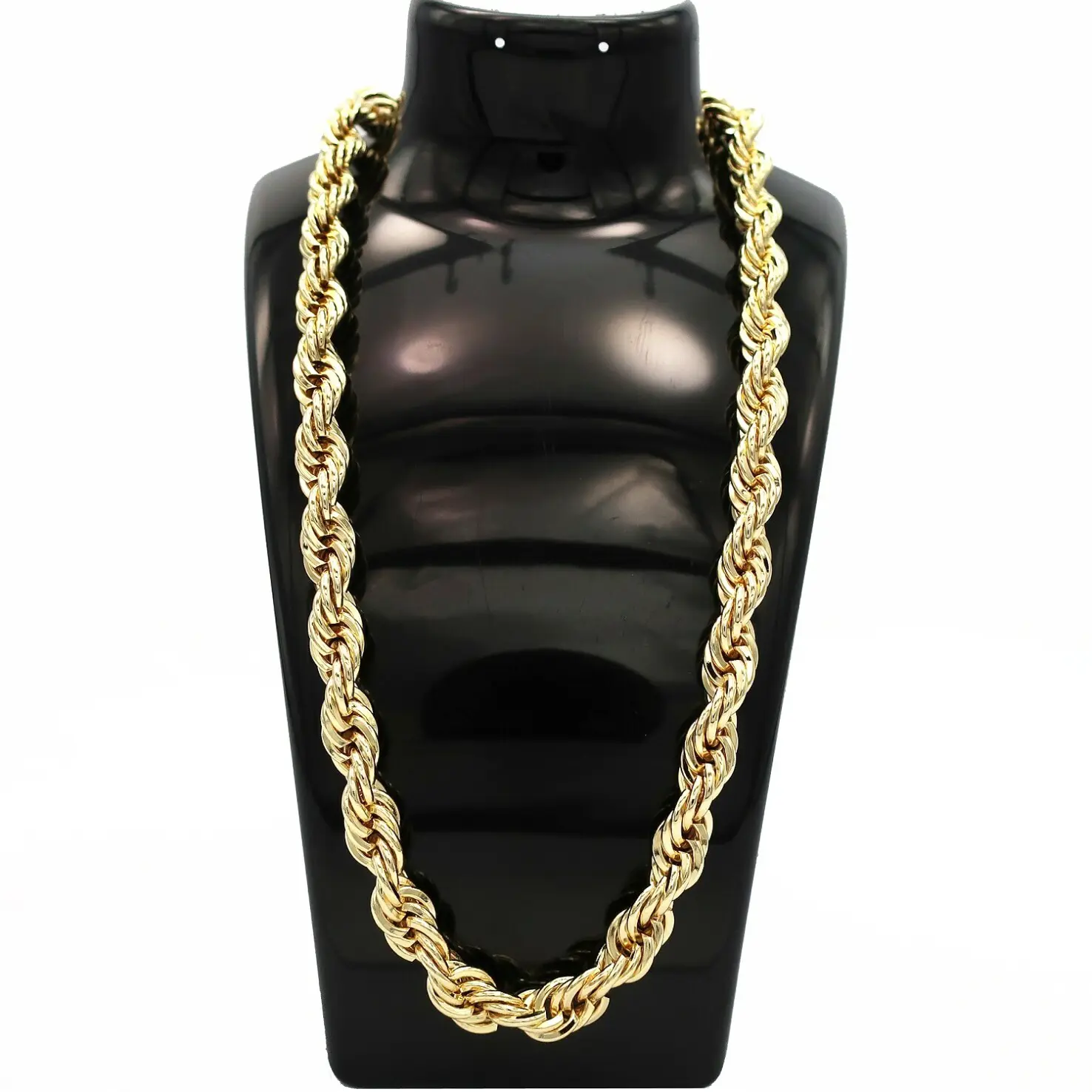 MaxBling81 Men's 90's Hip Hop Style 10mm Thick Rope Chain Necklace, 14K Stamped Brass, Multiple Lengths - 9" Bracelet, 24", 30", 36" Classic Costume Jewelry Accessory