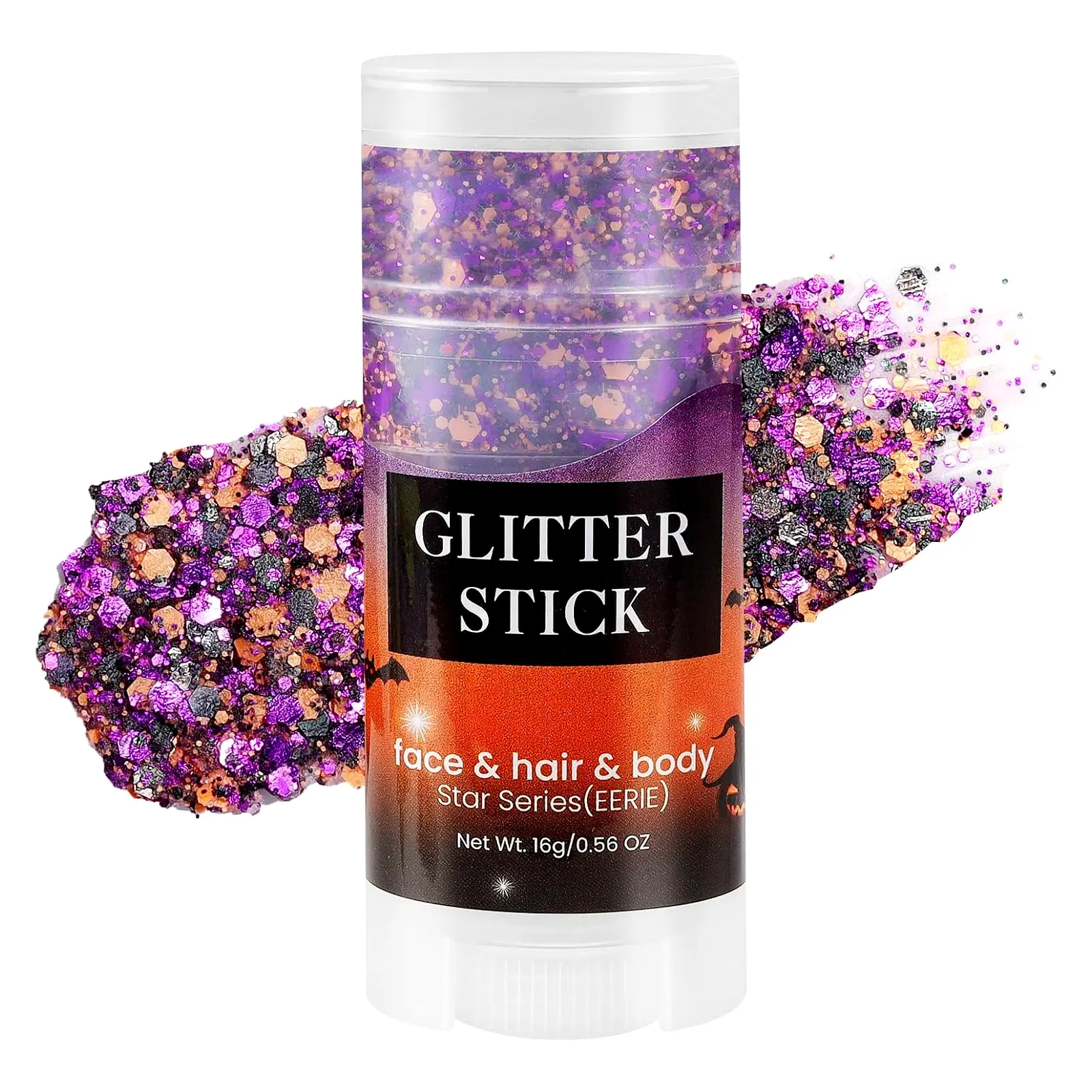 Halloween Body Glitter Stick, Black Orange Purple Sequin Hair Glitter, Costume Cosplay and Tattoos Makeup, Chunky Glitter Face Paint, Waterproof Face Glitter Gel for Glirs and Women