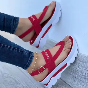 Women's Platform Thong Sandals, Solid Color Letter Buckle Strap Slingback Shoes, Outdoor Summer Sandals Girl FootwearGift