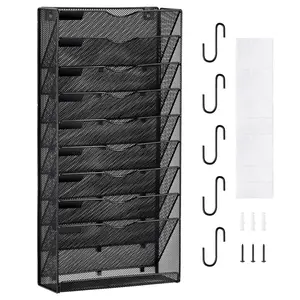 VEVOR Hanging Wall Files Organizer,  , 10-Tier Vertical Wall File Holder, Metal Wall Mounted Magazine Mail Paper Document Storage Folder, with Nametag Label, Bottom Flat Tray, for Office Home & School