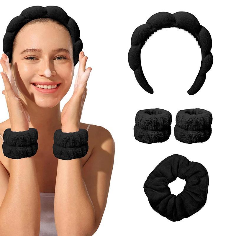 AWAYTR 4Pcs/Set Wash Face Wristband Hair Scrunchie Headbands Set Waterproof Spa Bathroom Accessories for Women Girls AWAYTR 4Pcs/Set Wash Face Wristband Hair Scrunchie Headbands Set Waterproof Spa Bathroom Accessories for Women Girls