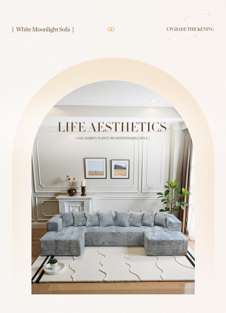 【3 Packages shipping】133"Large modular sofa with 8 pillows and double lounge chairs, U-shaped no assembly required, deep seat modular cloud sofa