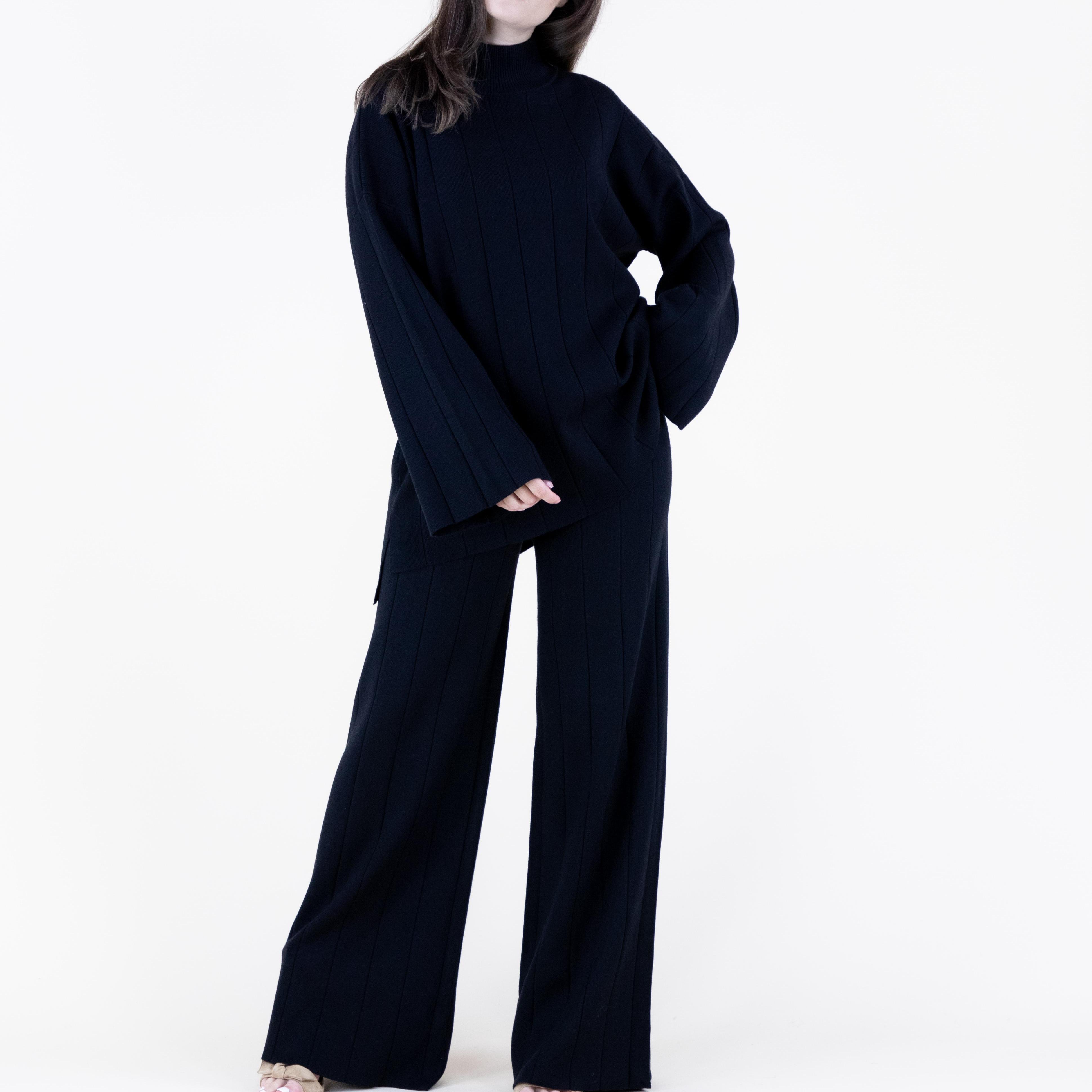 Women's Ribbed High-Neck Sweater & Matching Wide-Leg Pants Womenswear Top, Pants or Two-Piece Set Options