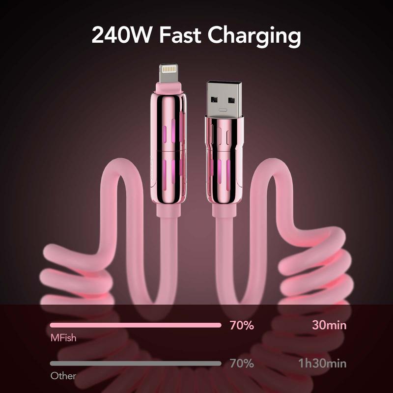 mfish Armored Dragon VIII 4-in-1 Coiled Universal USB Charger Cable ️-240W Fast Charging & Data Sync for iPhone 16/15, iPad Pro, Samsung  Electronic