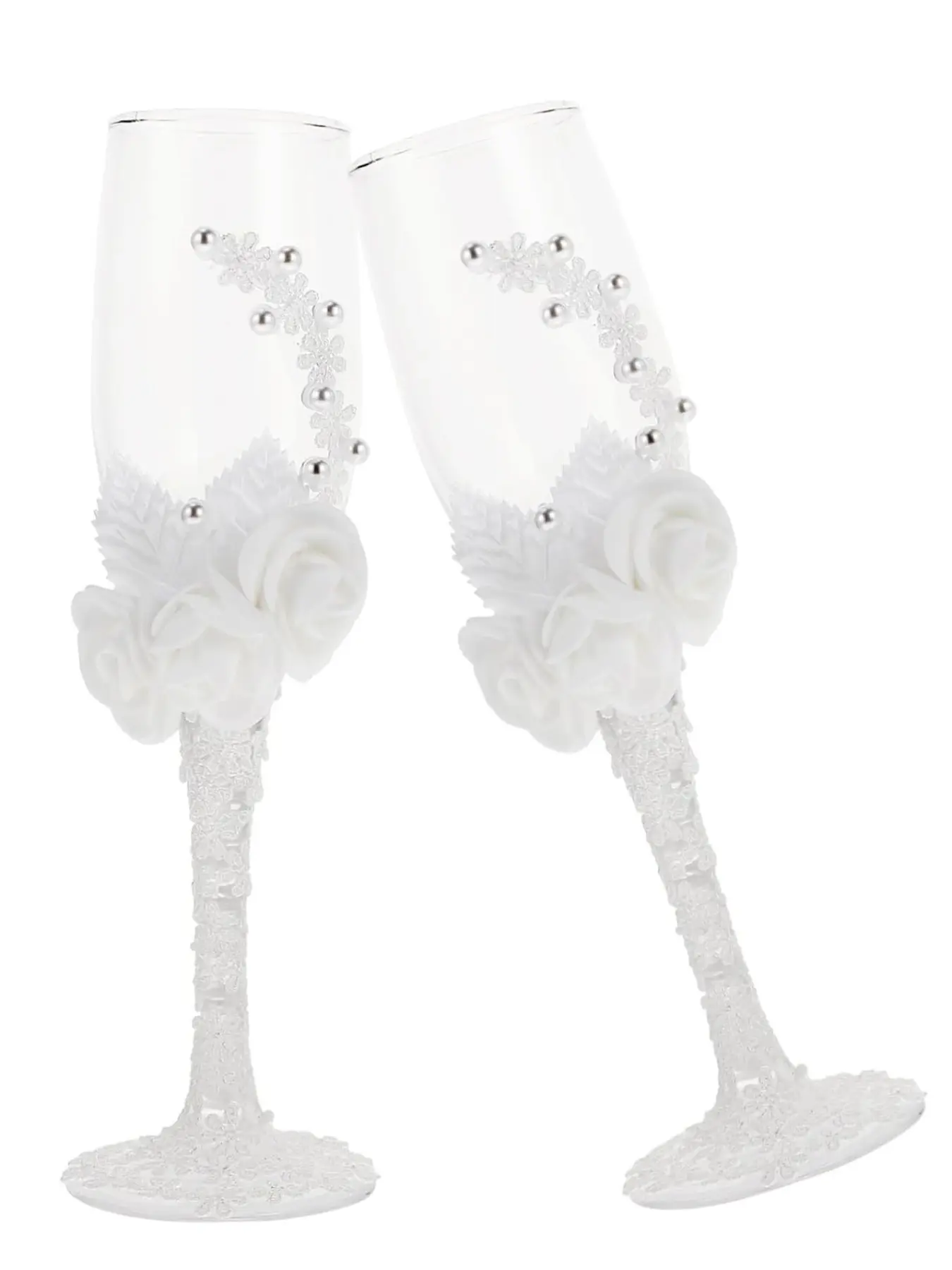 Mr & Mrs Bride and Groom Wedding Wish Wine Glass, Party Wine Glasses, Drink Glasses, Full Lace Wrap Handle Champagne Glass with 3D White Rose and Pearl Decorative Red Wine Glass Suitable for Wedding Reception, Bridal Party, Commemorative Gift, Photo Props
