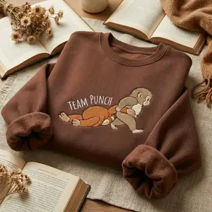 Embroidered Team Punch Sweatshirt, Viral Baby Monkey Punch Shirt, Funny Wildlife Meme Crewneck, Cute Animal Lover Gift, Unisex Trendy Pullover