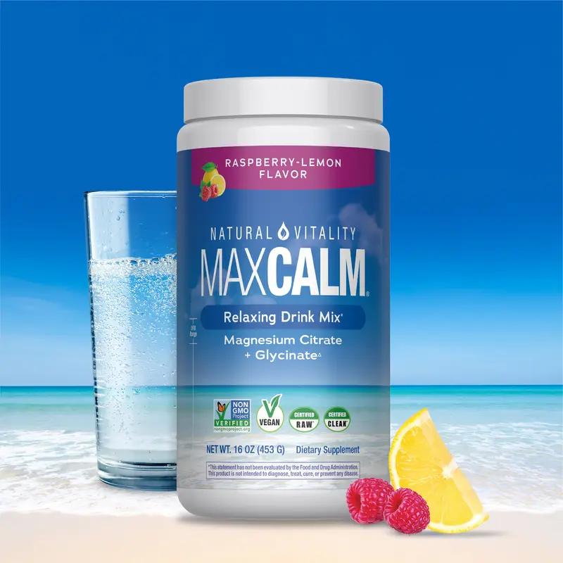 MaxCalm Relaxing Drink Mix - Anti Stress Drink Mix - With Ionic Magnesium Citrate + Glycinate - Raspberry Lemon Flavor - 16 oz (453 g) - 113 Servings