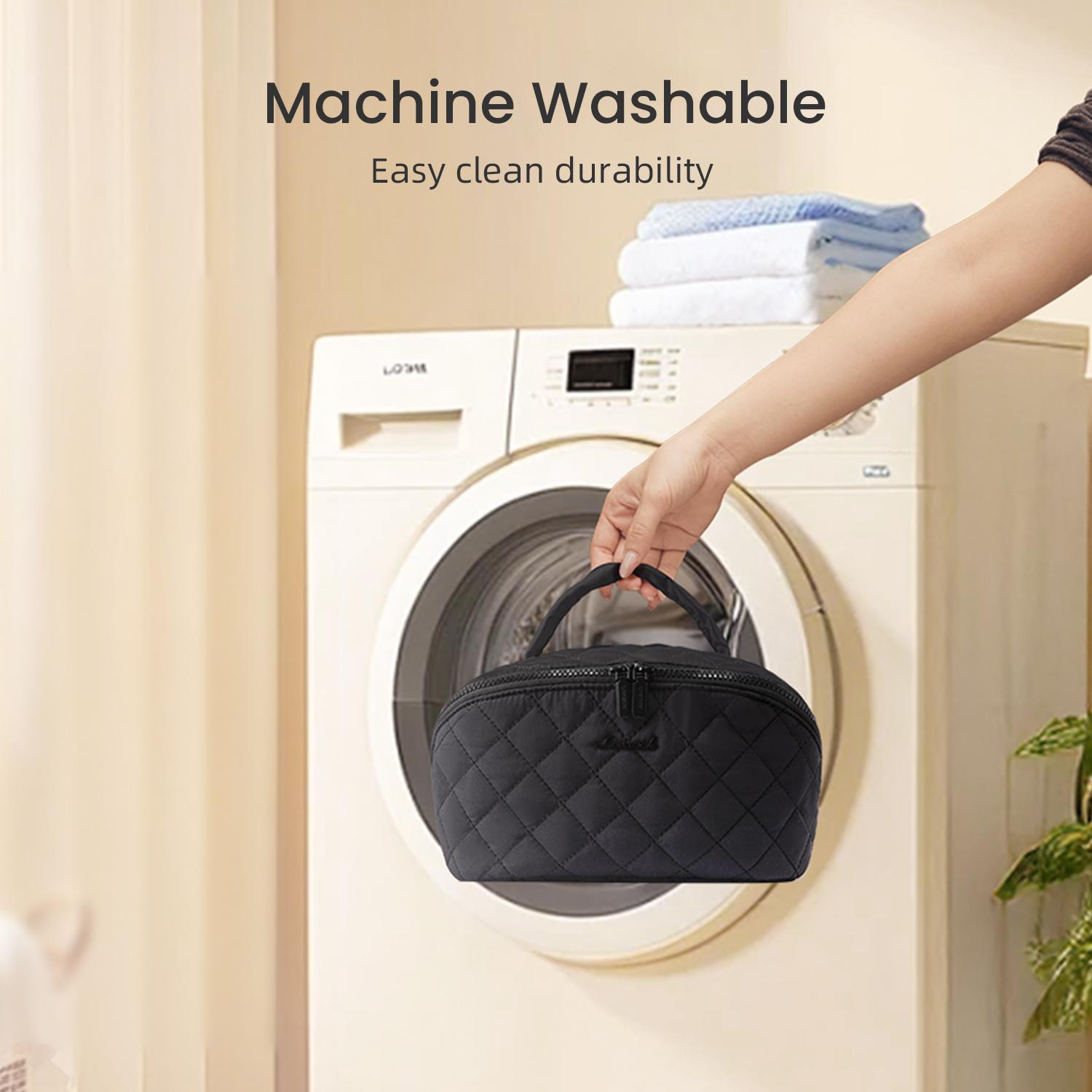 LOVEVOOK Travel Makeup Bag for Women,180° Lay-Flat Puffer Quilted Cosmetic Organizer,Portable Waterproof Toiletry Bag for Woman,Slanted Opening Make Up Bag for Everyday Use,TikTokShopStockUp