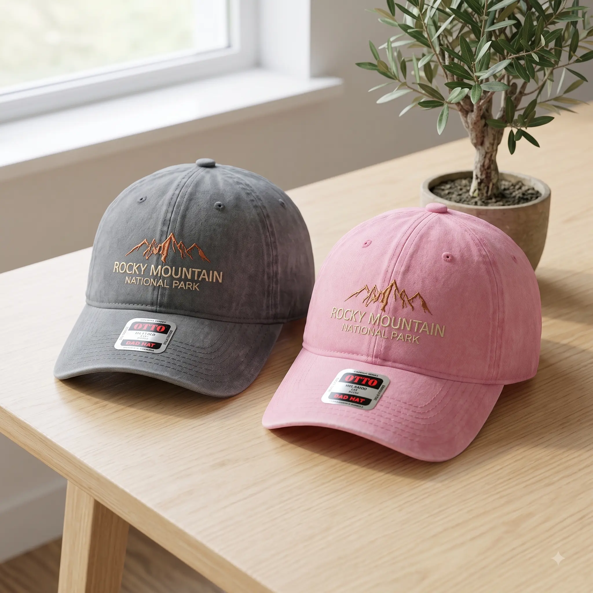 Rocky Mountain Graphic Washed Cotton Baseball Cap - Retro Travel Nature Lover Adjustable Cap