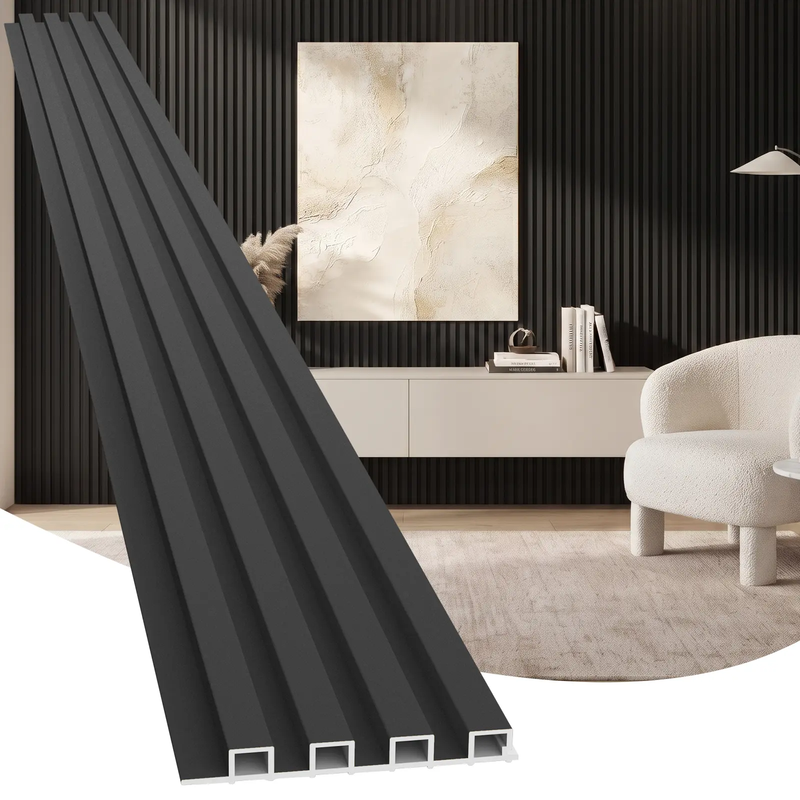 LooYee 10 Pack WPC Slat Wall panels 90.6 x 6 Inch Black/Teak Cover 38 Sq.Ft