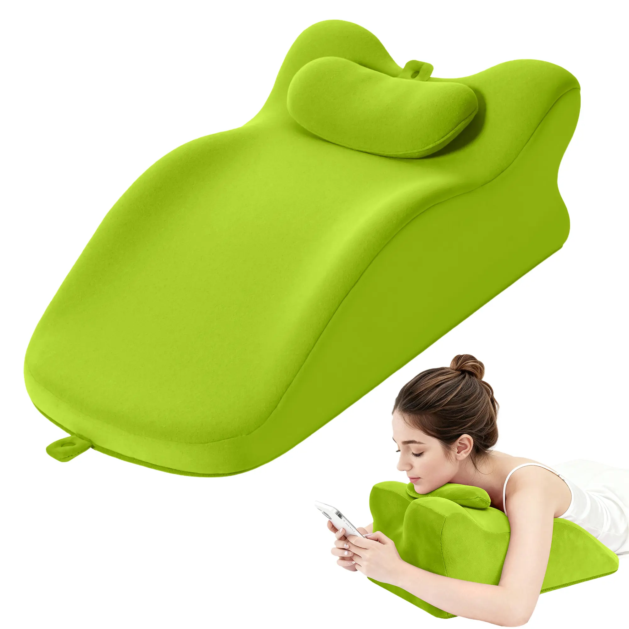 Ergonomic Contoured Shape Spinal Posture Support Pillow - Antibacterial Velvet Cover, Multi-Functional Bed Wedge for Sleeping/Relaxing, Home Office Use
